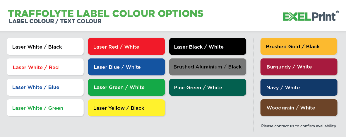 Traffolyte Label Colour Options Australia